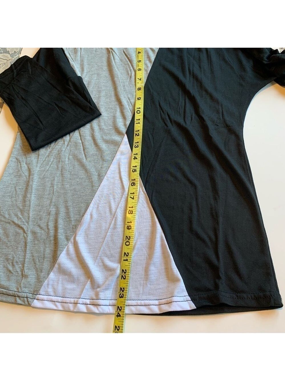 Neutral Color Block Geometric Long Sleeve Top Asymmetrical Neck - Picture 9 of 12